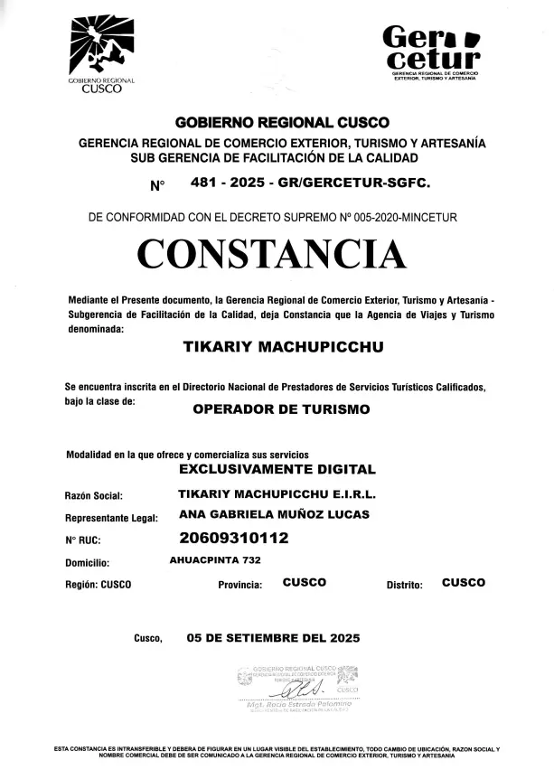Constancia de Gercetur
