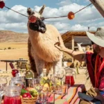 Viajera dando de comer a una llama durante el picnic en Maras, Valle Sagrado